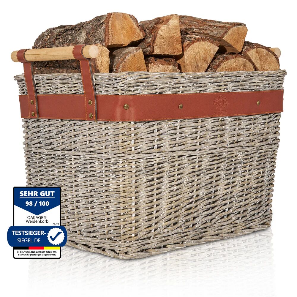 OAKAGE WillowWrap Holzkorb Weide - mit ausreißsicheren Holzgriffen - 50x40x35cm von OAKAGE