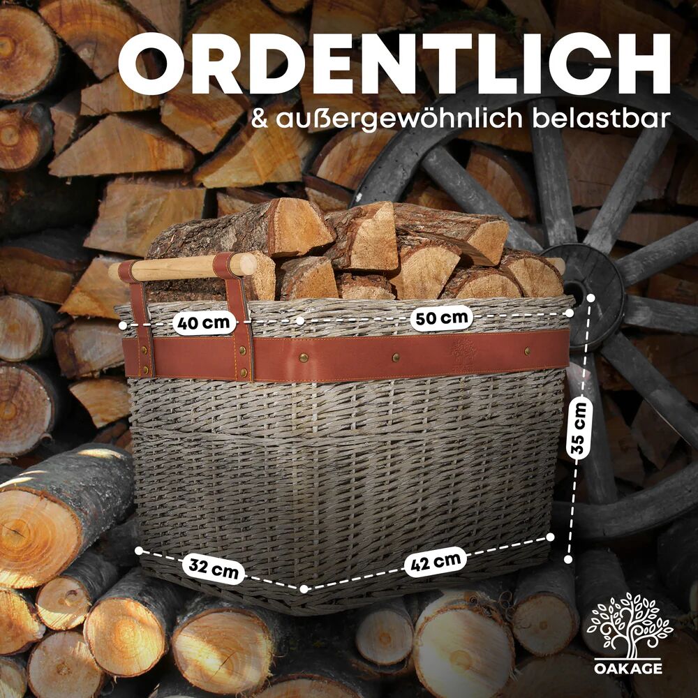 OAKAGE WillowWrap Holzkorb Weide - mit ausreißsicheren Holzgriffen - 50x40x35cm von OAKAGE