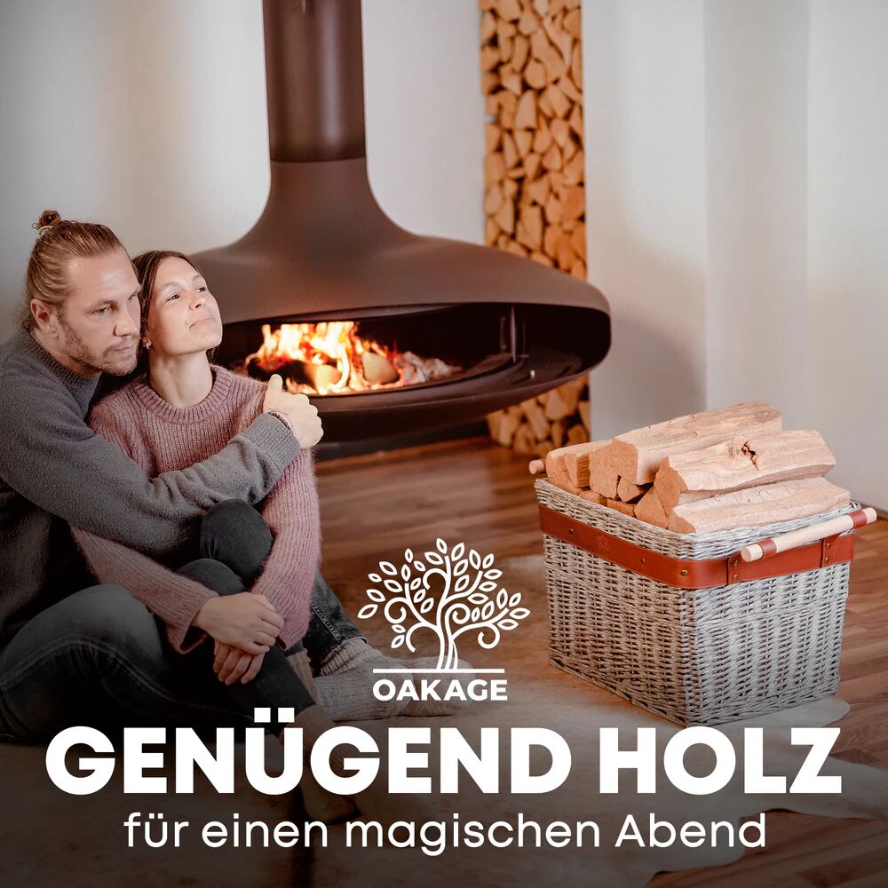 OAKAGE WillowWrap Holzkorb Weide - mit ausreißsicheren Holzgriffen - 50x40x35cm von OAKAGE