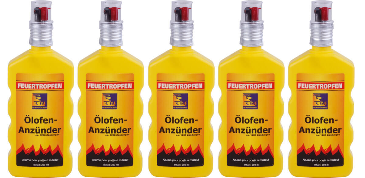 5x Till Feuertropfen 200 ml | Ölofenanzünder | Sicherheitsverschluß von Till