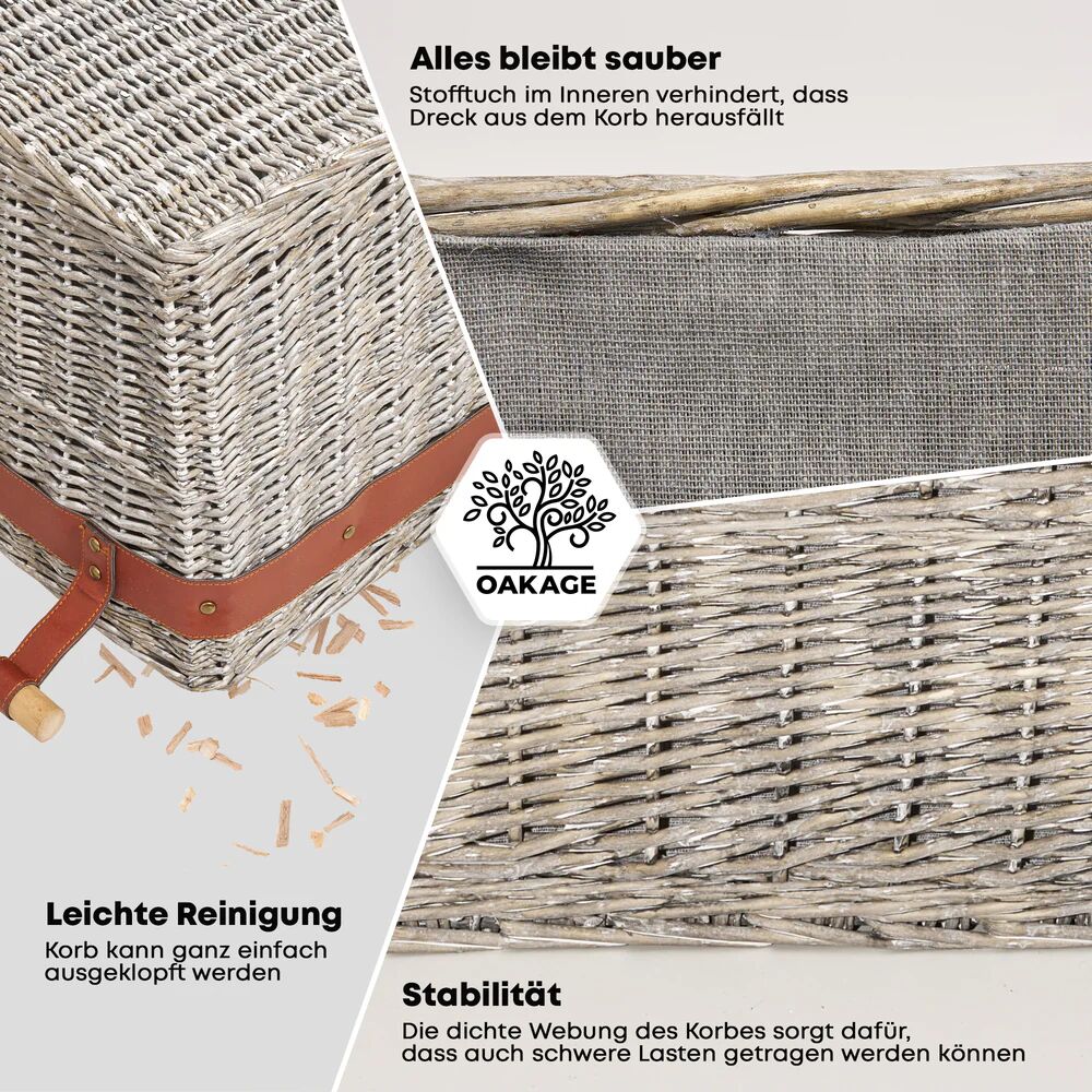 OAKAGE WillowWrap Holzkorb Weide - mit ausreißsicheren Holzgriffen - 50x40x35cm von OAKAGE