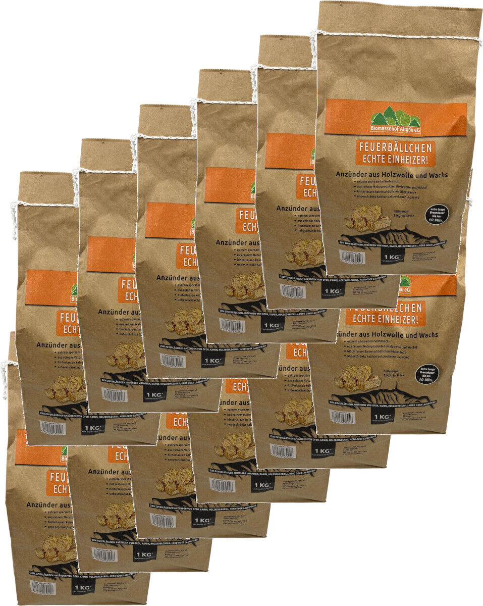 12x 1kg Allgäuwälder Feuerbällchen - Echte Einheizer - 960 Anzünder von Biomassehof Allgäu
