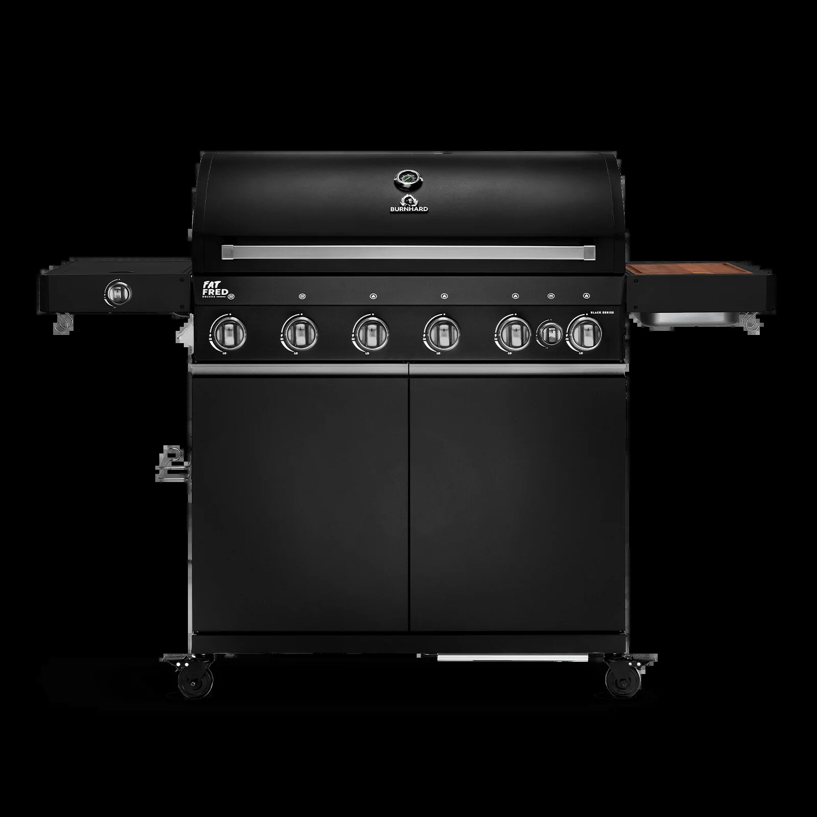 BURNHARD Fat FRED Deluxe Gasgrill 6-Brenner in der Farbe Schwarz mit Gusseisenrost von BURNHARD
